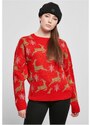 URBAN CLASSICS Ladies Oversized Christmas Sweater - red/gold