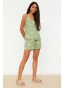 Trendyol Green Star Viscose Undershirt-Shorts Woven Pajama Set