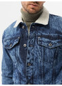 Ombre Clothing Pánská džínová bunda se šerpou - modrá V1 OM-JADJ-0125