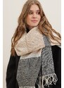 Trend Alaçatı Stili Women's Beige Soft Textured Mixed Striped Shawl