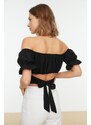 Trendyol Black Tie Detailed Carmen Collar Woven Blouse