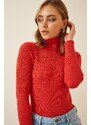 Happiness İstanbul Women's Vivid Red Turtleneck Ribbed Lycra Sweater