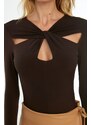 Trendyol Brown Cut Out and Gathered Detail Fitted Bodysuit with Elastic Snaps Knitted Body