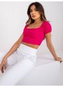 RUE PARIS RŮŽOVÝ DÁMSKÝ CROP TOP S KRÁTKÝMI RUKÁVY -FUCHSIA Tmavě růžová