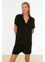 Trendyol Black Viscose Shirt-Shorts Woven Pajama Set