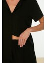 Trendyol Black Viscose Shirt-Shorts Woven Pajama Set