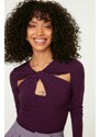 Trendyol Damson Cut Out and Gathered Detail Fitted/Fitted Elastic Snaps Knitted Bodysuit