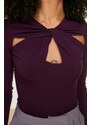 Trendyol Damson Cut Out and Gathered Detail Fitted/Fitted Elastic Snaps Knitted Bodysuit