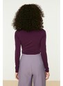 Trendyol Damson Cut Out and Gathered Detail Fitted/Fitted Elastic Snaps Knitted Bodysuit