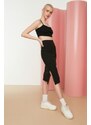 Trendyol Black With Double Slits, Fitted High Waist Ribbed Flexible Midi Knitted Skirt