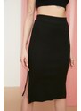 Trendyol Black With Double Slits, Fitted High Waist Ribbed Flexible Midi Knitted Skirt