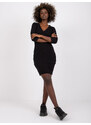 RUE PARIS Černé žebrované basic šaty Esra s výstřihem do V -black Černá