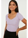 Trendyol Lilac Fitted/Clothing, Ribbed Cotton, Stretchy Knit Blouse