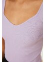 Trendyol Lilac Fitted/Clothing, Ribbed Cotton, Stretchy Knit Blouse