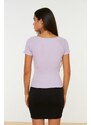 Trendyol Lilac Fitted/Clothing, Ribbed Cotton, Stretchy Knit Blouse