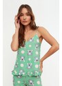 Trendyol Green Koala Patterned Frilled Undershirt-Pants Woven Pajama Set