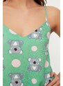 Trendyol Green Koala Patterned Frilled Undershirt-Pants Woven Pajama Set