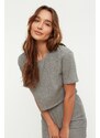 Trendyol Gray Ribbed Cotton Knitted Pajamas Set