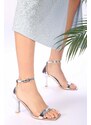 Shoeberry Women's Silver Mirrored Single Strap Heeled Shoes