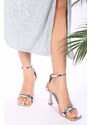 Shoeberry Women's Silver Mirrored Single Strap Heeled Shoes