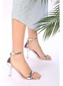 Shoeberry Women's Silver Mirrored Single Strap Heeled Shoes