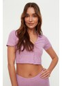 Trendyol Lilac Ribbed Crop T-shirt-Shorts Knitted Pajamas Set