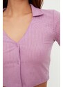 Trendyol Lilac Ribbed Crop T-shirt-Shorts Knitted Pajamas Set