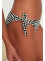 Trendyol Black Gingham Bikini Spodní díl s texturovanou kravatou Regular Leg