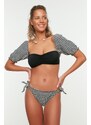 Trendyol Black Gingham Bikini Spodní díl s texturovanou kravatou Regular Leg