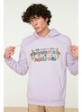 Trendyol Lilac Men's Regular/Normal Fit Hooded Text Printed Sweatshirt