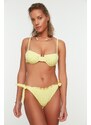 Trendyol Yellow Gingham Textured Ruffle Regular Bikini Bottom