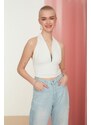 Trendyol Ecru Halterneck Knitted Blouse with Crop Fitted