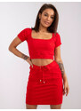 RUE PARIS ČERVENÝ DÁMSKÝ CROP TOP S KRÁTKÝMI RUKÁVY -RED Červená