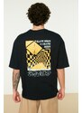 Trendyol Navy Blue Oversize/Wide Cut Geometric Printed 100% Cotton Short Sleeve T-Shirt