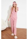 Trendyol Pink Cotton Striped Animal Printed Shirt-Pants Knitted Pajama Set