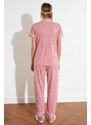 Trendyol Pink Cotton Striped Animal Printed Shirt-Pants Knitted Pajama Set