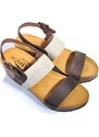 Dámské kožené sandály na klínku Plakton 875886 hnědá