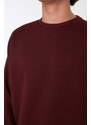 Trendyol Claret Red Oversize/Wide Cut Long Sleeve Crew Neck Textured Sweatshirt