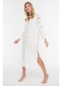 Trendyol White Midi Woven Kimono&Caftan 100% Cotton with Tassels