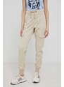 Kalhoty Pepe Jeans dámské, béžová barva, jogger, medium waist