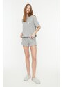 Trendyol Gray Cotton Printed T-shirt-Shorts Knitted Pajama Set