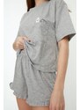 Trendyol Gray Cotton Printed T-shirt-Shorts Knitted Pajama Set