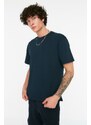 Trendyol Navy Blue Relaxed/Comfortable-Fit Back Printed 100% Cotton T-Shirt