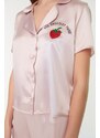 Trendyol Powder Embroidered Satin Shirt-Shorts Woven Pajamas Set