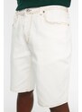 Trendyol White Skinny Fit Tobacco Stitched Denim Shorts