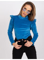 Fashionhunters Tmavě modrá velurová halenka s volánky od Eugenie