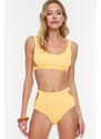 Trendyol Apricot Textured High Waist Bikini Bottoms With Cut Out Detailed
