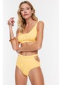 Trendyol Apricot Textured High Waist Bikini Bottoms With Cut Out Detailed