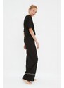 Trendyol Black Cotton Printed T-shirt-Pants Knitted Pajamas Set