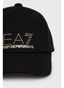 Bavlněná čepice EA7 Emporio Armani černá barva, s aplikací